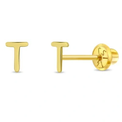 In Season Jewelry Babies'  14k Itsy Bitsy Initial Letter Earrings In Letter T