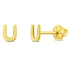 In Season Jewelry 14k Itsy Bitsy Initial Letter Earrings In Letter U