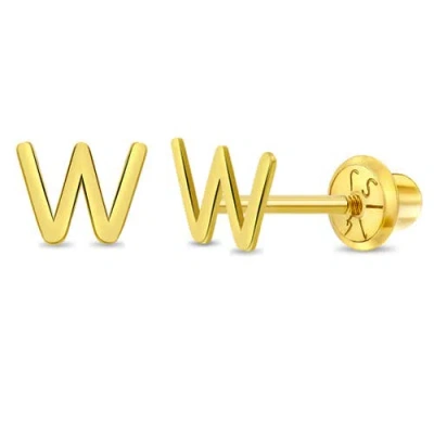 In Season Jewelry Babies'  14k Itsy Bitsy Initial Letter Earrings In Letter W