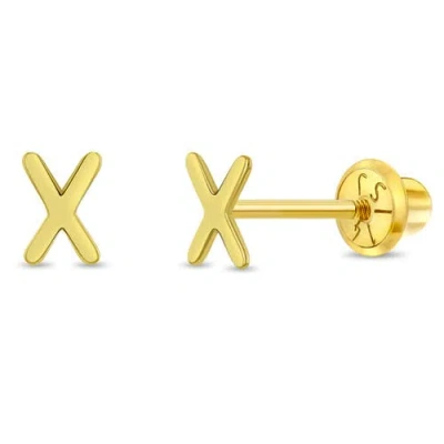 In Season Jewelry Babies'  14k Itsy Bitsy Initial Letter Earrings In Letter X