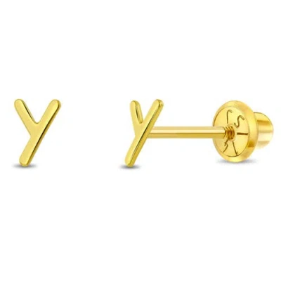 In Season Jewelry Babies'  14k Itsy Bitsy Initial Letter Earrings In Letter Y