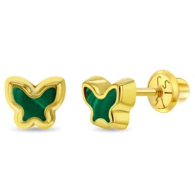 In Season Jewelry Babies'  14k Malachite Shaped Earrings In Gold