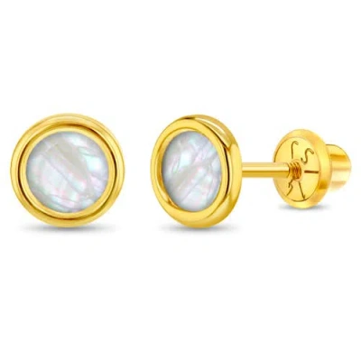 In Season Jewelry Babies'  14k Mother Of Pearl Bezel Earrings In White