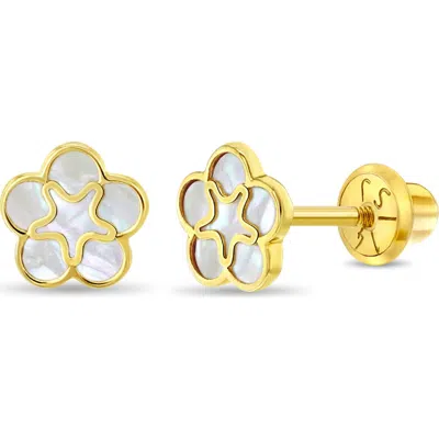 In Season Jewelry Kids'  14k Mother Of Pearl Flower Earrings In Gold
