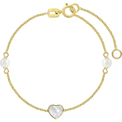 In Season Jewelry Kids'  14k Mother Of Pearl Heart & Pearls Bracelet In Gold