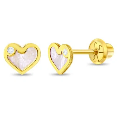 In Season Jewelry Kids'  14k Mother Of Pearl Heart Earrings In White
