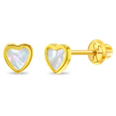 In Season Jewelry Babies'  14k Mother Of Pearl Heart Earrings In White