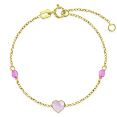 In Season Jewelry Kids'  14k Mother Of Pearl Hearts Girls Bracelet In Gold