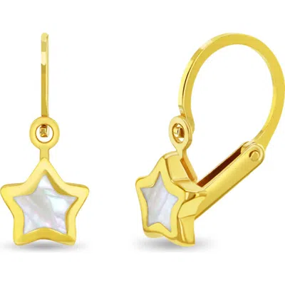 In Season Jewelry Kids'  14k Mother Of Pearl Star Leverback Earrings In Gold