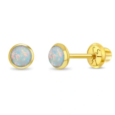 In Season Jewelry Babies'  14k Opal Bezel Girl Earrings In Gold