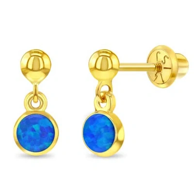In Season Jewelry Kids'  14k Opal Dangle Girl Earrings In Gold