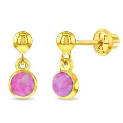 In Season Jewelry Kids'  14k Opal Dangle Girl Earrings In Gold