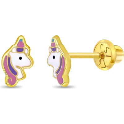 In Season Jewelry Kids'  14k Pastel Unicorn Earrings In Pink