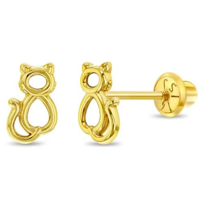 In Season Jewelry Babies'  14k Perched Kitty Cat Earrings In Gold