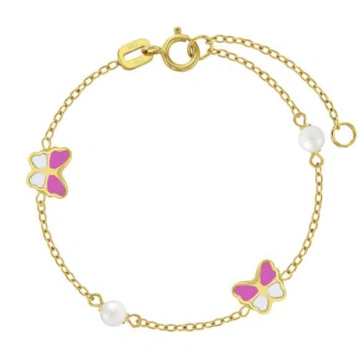 In Season Jewelry Babies'  14k Pink Enamel Butterfly Girls Bracelet In Gold