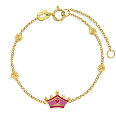 In Season Jewelry Kids'  14k Pink Enamel Crown Girls Bracelet In Gold