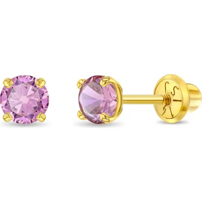 In Season Jewelry Babies'  14k Pronged Simulated Birthstone Earrings In Gold