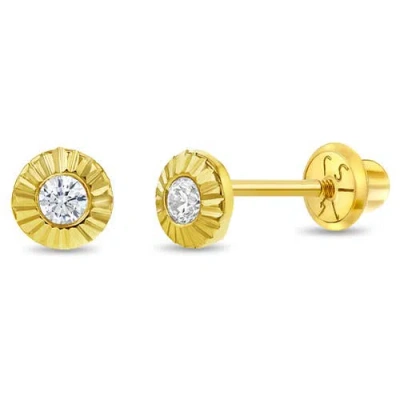 In Season Jewelry Babies'  14k Radiant Setting Cubic Zirconia Earrings In Gold