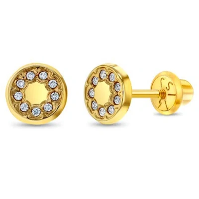 In Season Jewelry Babies'  14k Round Cubic Zirconia Encrusted Earrings In Gold