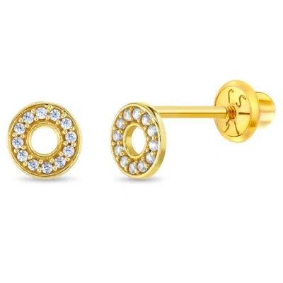 In Season Jewelry Babies'  14k Round Cubic Zirconia Encrusted Earrings In Gold