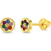 In Season Jewelry 14k Round Multicolored Flower Earrings In Multi-color