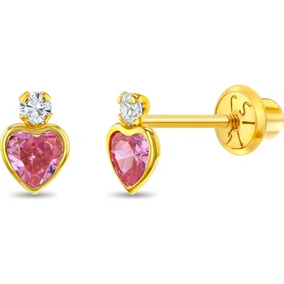 In Season Jewelry Babies'  14k Royal Heart Cubic Zirconia Earrings In Pink