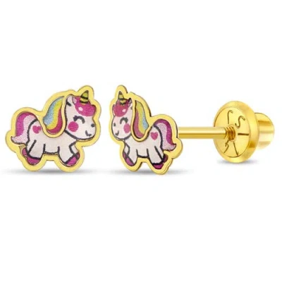 In Season Jewelry Kids'  14k Simply Unicorn Earrings In Pink