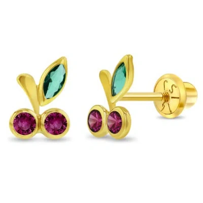 In Season Jewelry Kids'  14k Sparkling Cherries Girl Earrings In Gold