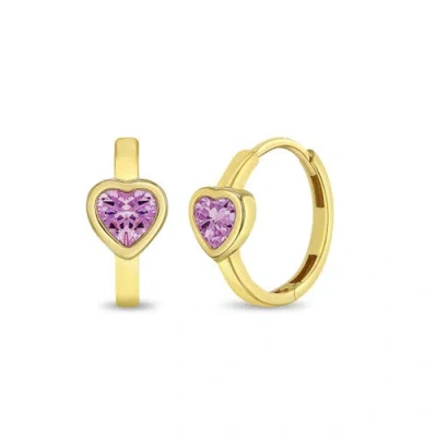 In Season Jewelry Kids'  14k Sparkling Heart Hoop Earrings In Pink