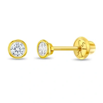 In Season Jewelry Kids'  14k Tiny Bezel Cubic Zirconia Earrings In Gold