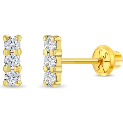 In Season Jewelry Kids'  14k Tiny Cubic Zirconia Bar Earrings In Gold