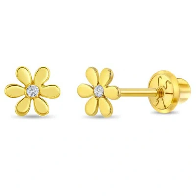 In Season Jewelry Babies'  14k Tiny Cubic Zirconia Flower Earrings In Gold
