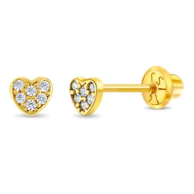 In Season Jewelry Babies'  14k Tiny Pave Cubic Zirconia Heart Earrings In Gold