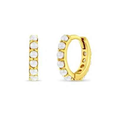 In Season Jewelry Babies'  14k Tiny Simulated Pearl Huggie Earrings In White