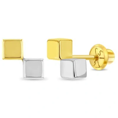 In Season Jewelry Babies'  14k Two Toned Cube Girl Earrings In Multi