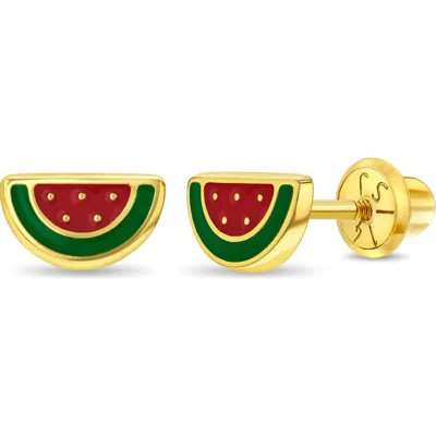 In Season Jewelry Babies'  14k Vibrant Watermelon Girl Earrings In Gold