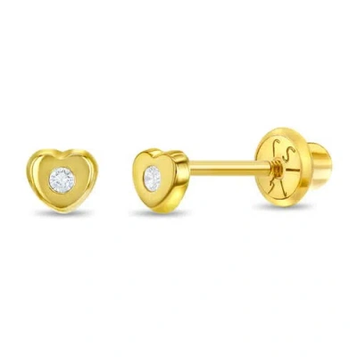In Season Jewelry Kids'  14kie Tiny Cubic Zirconia Heart Earrings In Gold