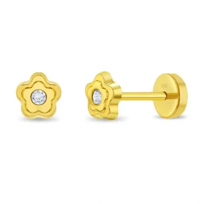In Season Jewelry Babies'  18k Bezel Flower Girl Earrings In Gold