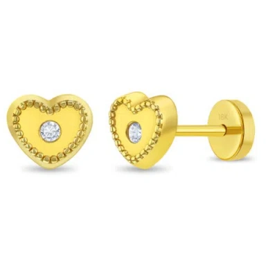 In Season Jewelry Babies'  18k Clear Bezel Heart Girl Earrings In Gold