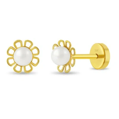 In Season Jewelry Babies'  18k Freshwater Pearl Flower Girl Earrings In Gold