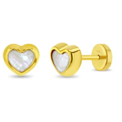 In Season Jewelry Babies'  18k Mother Of Pearl Heart Earrings In Gold