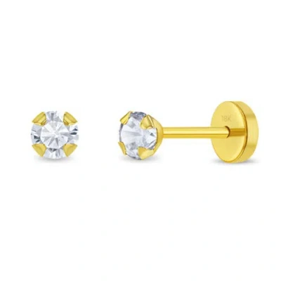 In Season Jewelry Babies'  18k Prong Cz Girl Earrings In Gold
