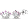 In Season Jewelry Kids'  5 Point Cubic Zirconia Crown Earrings In Pink
