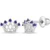 In Season Jewelry Kids'  5 Point Cubic Zirconia Crown Earrings In Purple
