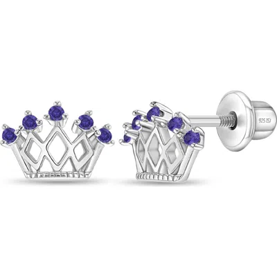 In Season Jewelry Kids'  5 Point Cubic Zirconia Crown Earrings In Purple