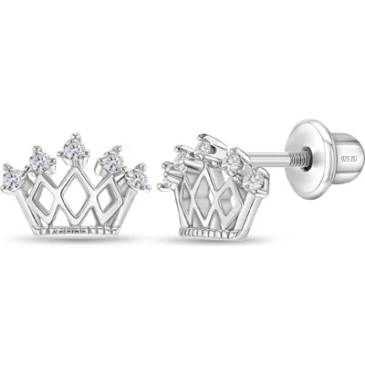 In Season Jewelry Kids'  5 Point Cubic Zirconia Crown Earrings In Silver