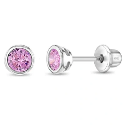 In Season Jewelry Babies'  Bezel Set Solitaire Earrings In Pink