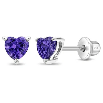 In Season Jewelry Kids'  Cubic Zirconia Birthstone Heart Solitaire Earrings In February