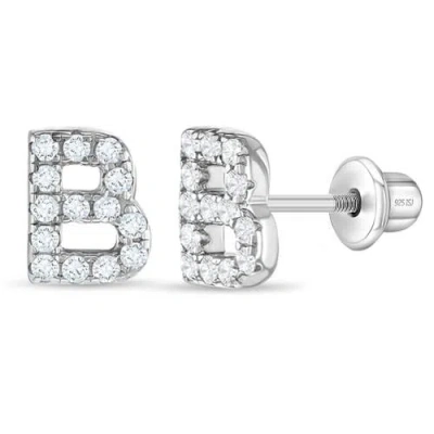 In Season Jewelry Kids'  Cubic Zirconia Letter Initial Earrings In Letter B