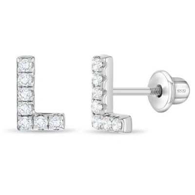In Season Jewelry Kids'  Cubic Zirconia Letter Initial Earrings In Metallic